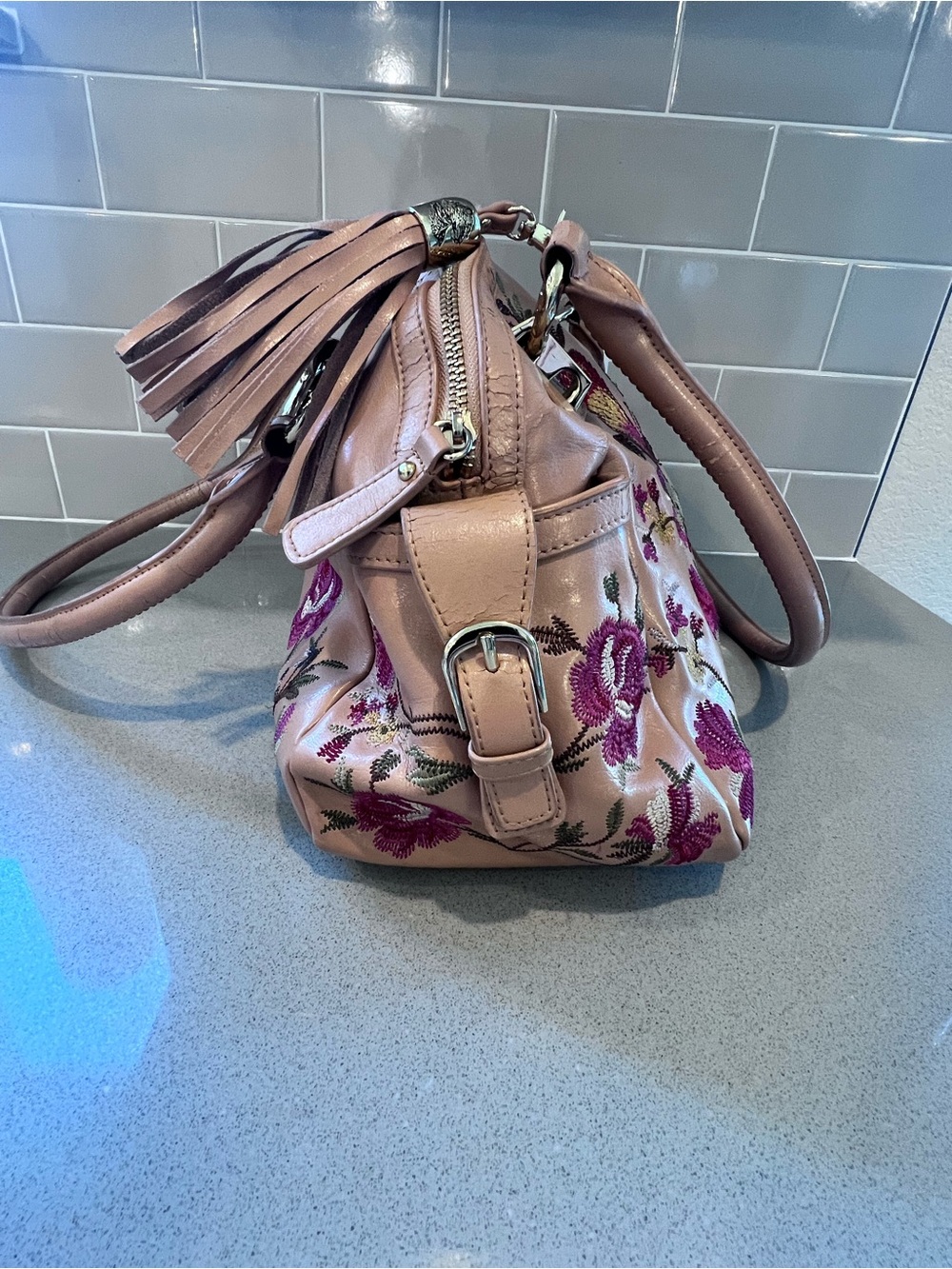 Embroidered Vintage Floral Butterflies Satchel Original by Sharif 1827 Handbag - Picture 12 of 16